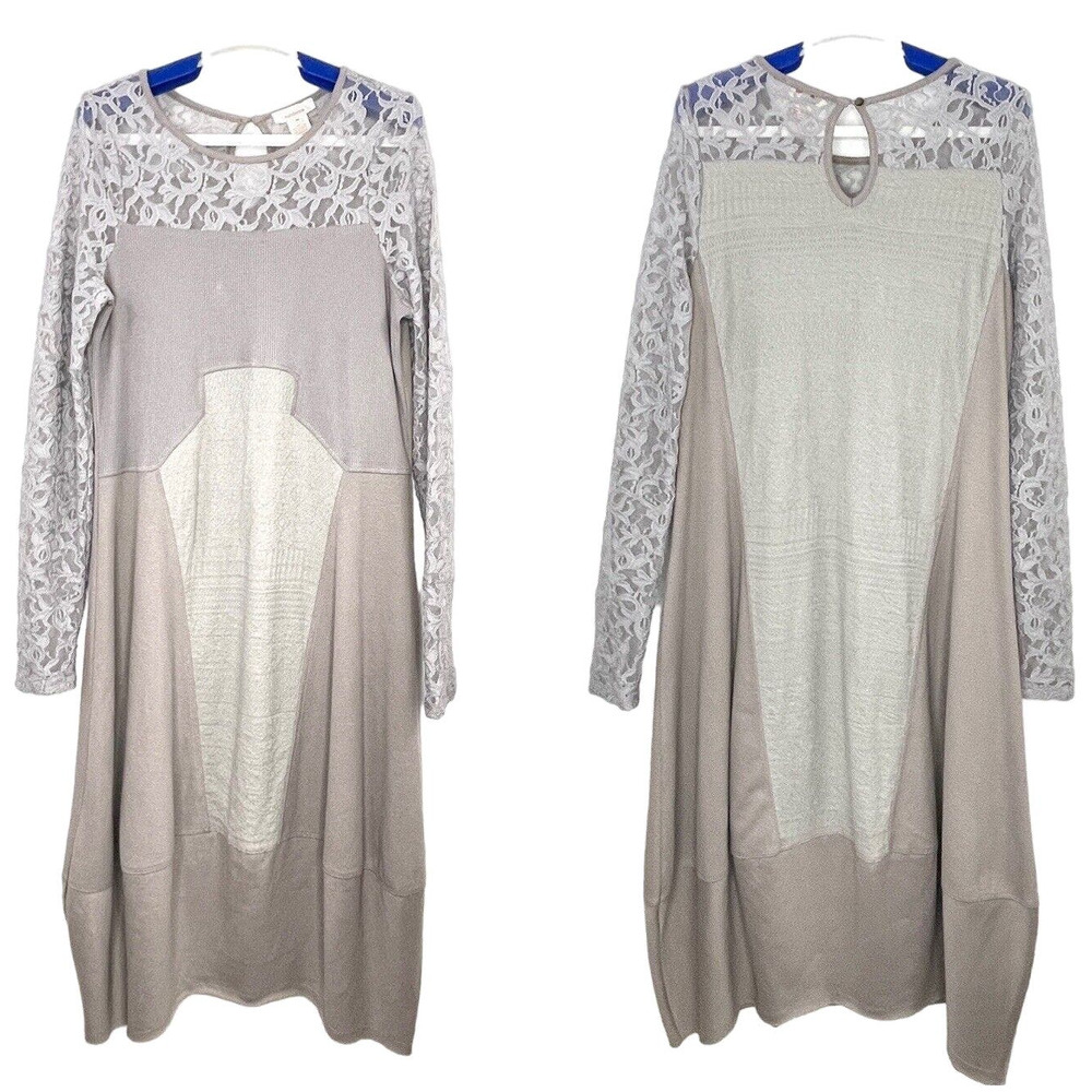 Sundance Manette Dress Size Medium Long Sleeve Lace Boho Mixed Media Stretch
